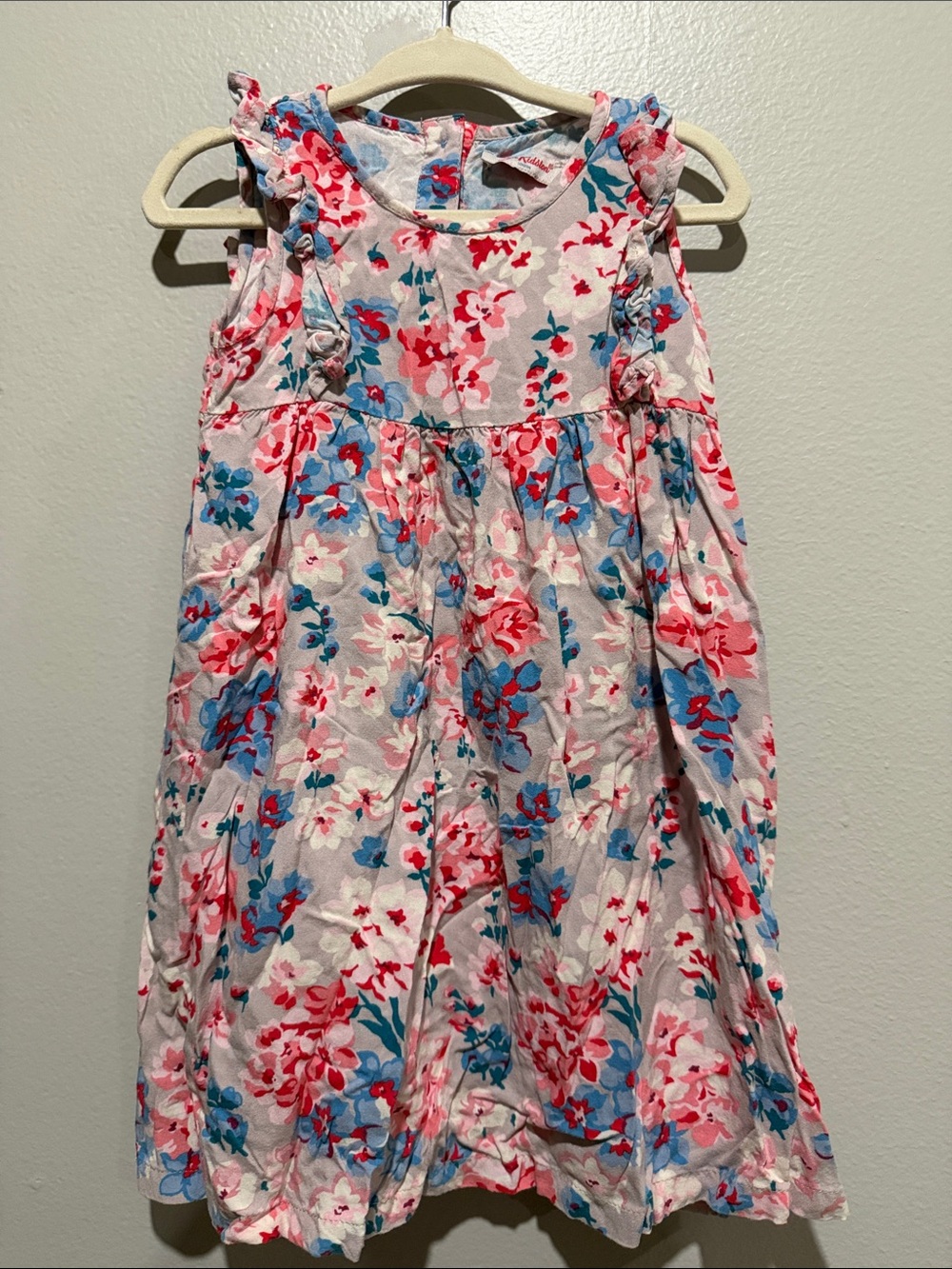 Cath Kidston Pink Floral Ruffle Sleeve Dress with Blue Accents